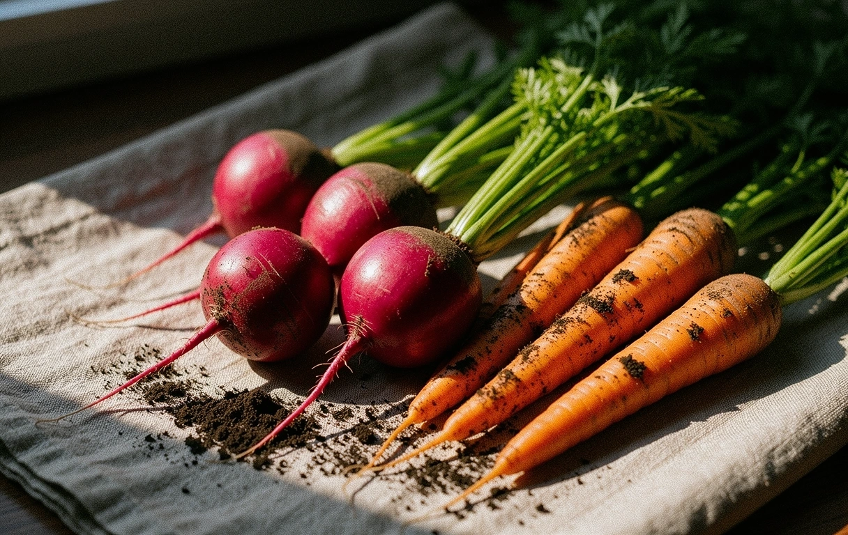 Ingrédients de saison soigneusement disposés dans un atelier de nutrition